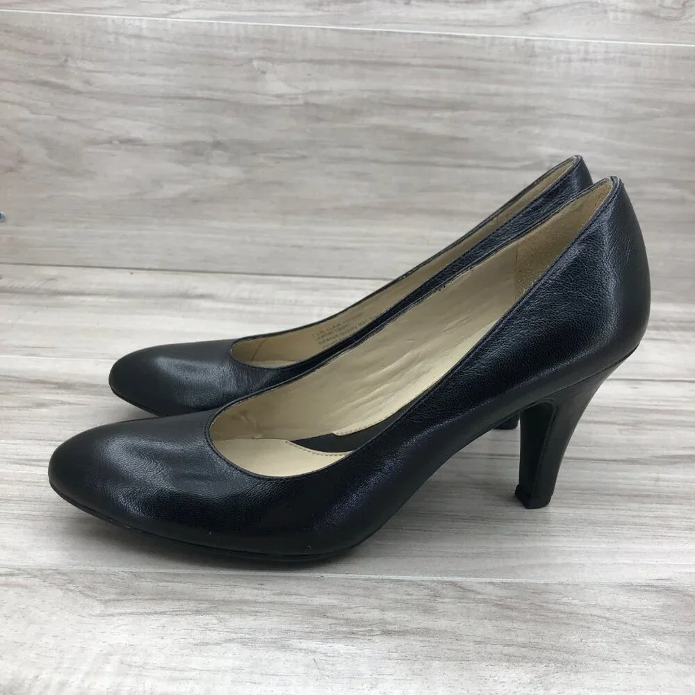 Naturalizer Heels Womens 7.5N Clava Black Leather Slip On Pump Shoes